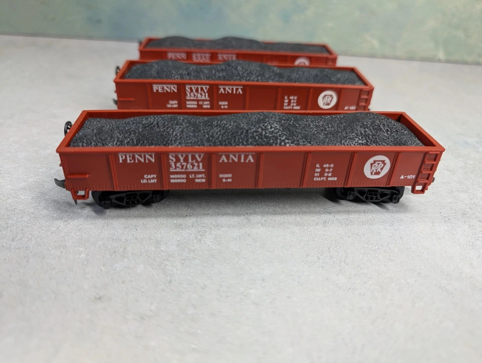 USED Model Power HO Scale 40' Gondola Pennsylvania #357621 Red w/ Load (3 pcs) - Image 2 of 4