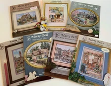 Marty Bell's Cross Stitch Pattern Lot Of 7 - English Countryside Cottage Holiday