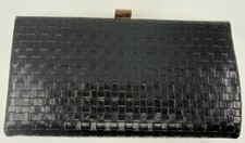 Vintage Shirl Miller Ltd Black Woven Leather Clutch Purse Gold Frame Made in USA