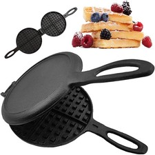 Waffle Maker Cast Iron Pre Seasoned Round Traditional Belgian Pancakes Maker New