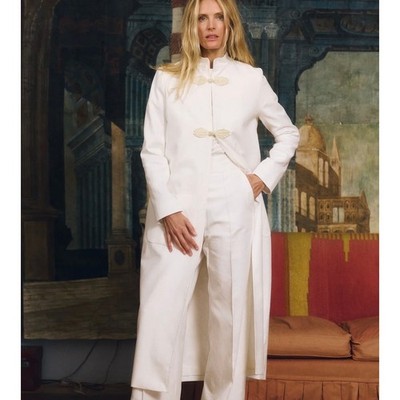 New Maria De La Orden Carnot Coat White Duster Linen Crisp 36 Cotton Size 4