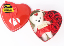 Red Roses Handmade Preserved Roses in Heart Shape Box, 3 Pcs Rose Flower with I
