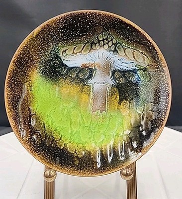 Norman Brumm Copper Enamel Plate  Mushroom Signed 6''
