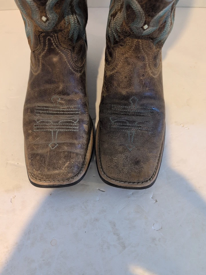 Ariat 10008017 Western Brown  Turquoise Leather Boots Square Toe Womens 6.5B  - Image 2 of 4