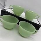 Jadeite Green Fire King Ribbed Coffee Tea Cup Set Of 4 Vintage