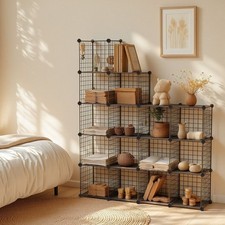 SONGMICS 16-Cube Modular Wire Grid Shelving System, DIY Closet Organizer, Black