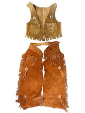 Vtg Sears Childrens Leather Chaps and Vest Cowboy Rodeo Size Large 6-6X