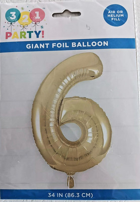 3 2 1 PARTY! Giant GOLD   6  Foil balloon 34   NEW IN PACKAGE