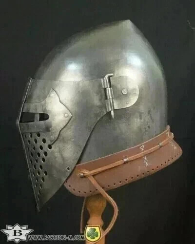 18 G Medieval Steel Bascinet Knight Buhurt Visor Helmet Helmet Armor Battle Gift - Picture 3 of 4