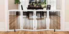 Freestanding Pet Gate for Dogs, Indoor Wooden Dog Gate for House, Foldable Do...