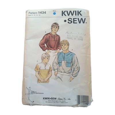 Vtg Kwik Sew Sewing Pattern 1434 Sz 8,10,12,14 Boys Pullover Shirt 