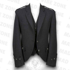 Charcoal Argyll With A 2 Button Closure Tweed Jacket 5 Button Waistcoat