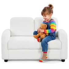 2-Seat Kids Sofa Toddler Sofa Couch w/ Soft Teddy Fleece Upholstery White