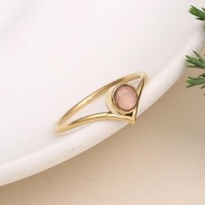 Handmade Rose Quartz 925 Sterling Silver Dainty Gold Plated Ring For Women