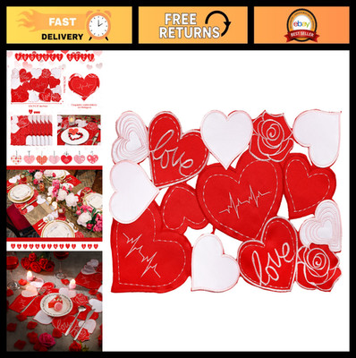 6 Pcs 11x17'' Embroidered Valentine's Placemats, Heart Design, Floral Table Mats