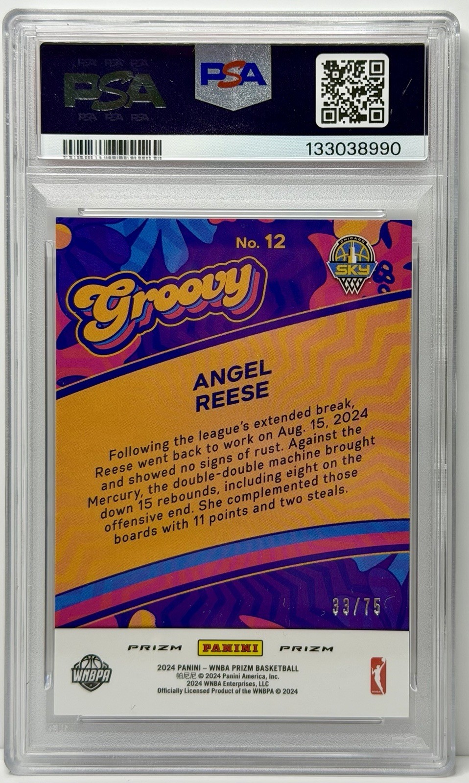 2024 Panini Prizm WNBA Groovy Angel Reese #12 Orange Pulsar /75 PSA 9 Sky view 3