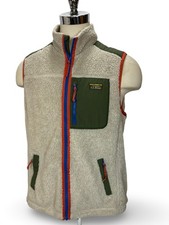LL Bean Natural  Forest Green Mountain Pile Fleece Mens Zip Vest Size XL Reg