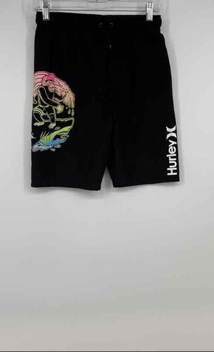 Hurley Boys Black Graphic Print Drawstring Swim Trunks Shorts Size Large