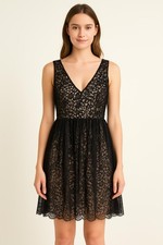 French Connection Black Lace Overlay Dress Women’s 2 Cocktail Party Midi