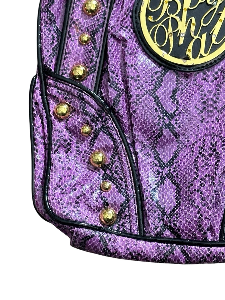 De Colección Y2K Bebé Phat Púrpura Piel de Serpiente Patrón Bolso de Hombro Cartera Tachonado Difícil de Encontrar Raro Foto 3 de 4