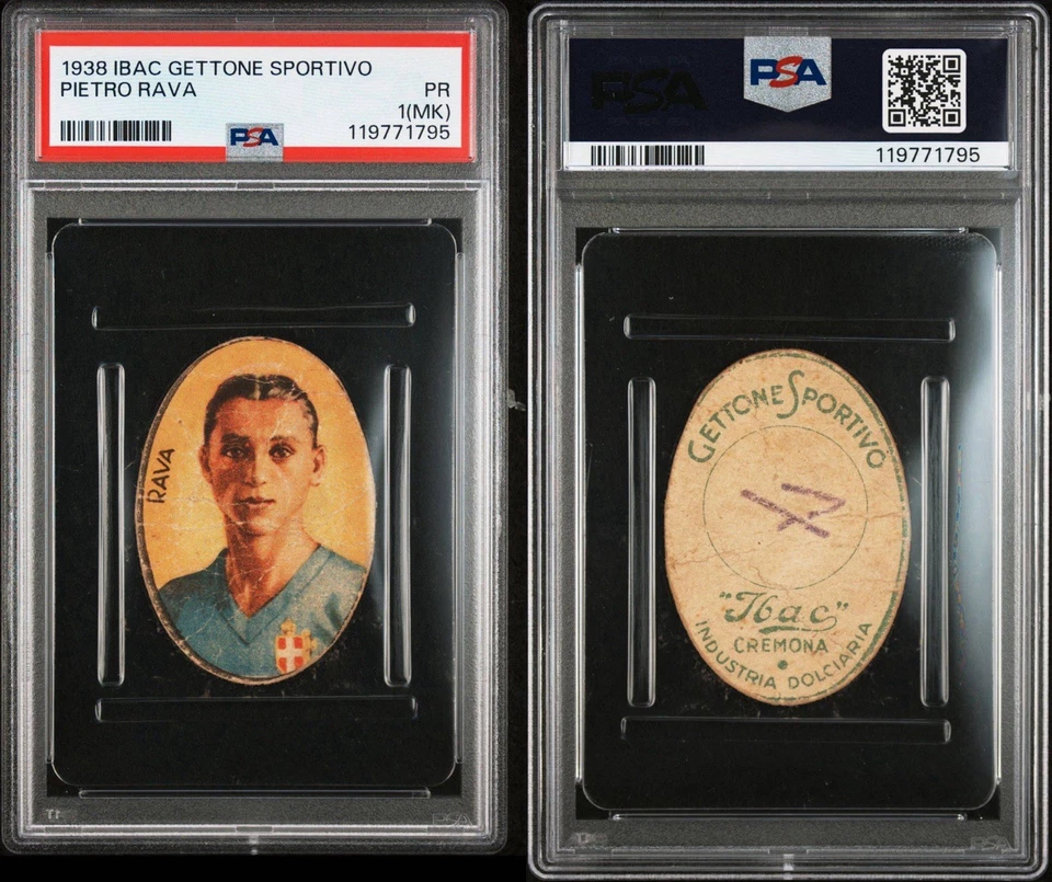 Tarjeta de fútbol de preguerra 1938 Gettone Sportivo Pietro Rava PSA 1MK - rara - Italia Foto 3 de 3