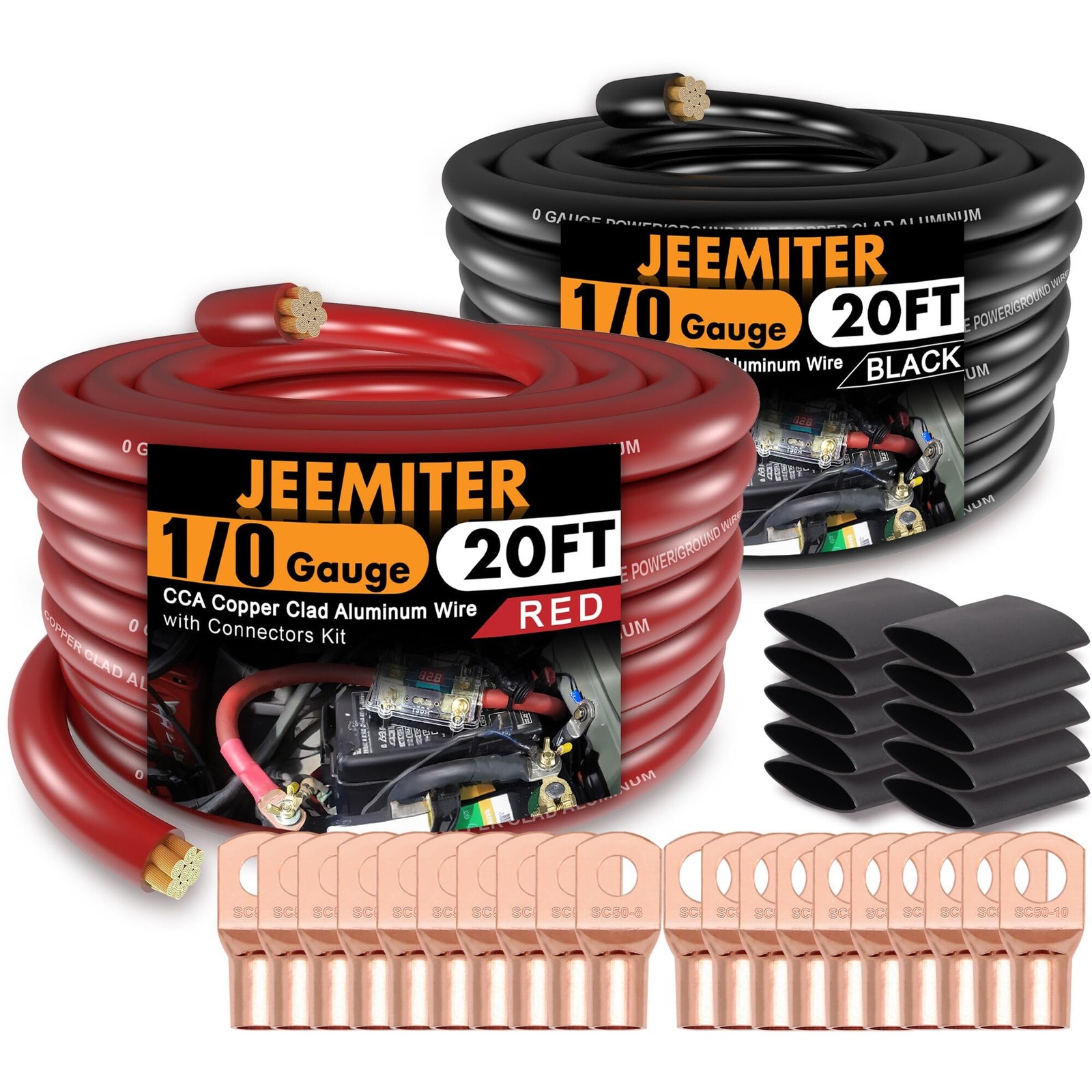 0 Gauge Car Amplifier Power Ground Wire Kit with Battery Cable for Automotive Audio