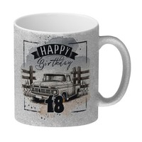 Happy Birthday 18 Auto Glitzer-Kaffeebecher