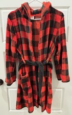 Cat Jack Soft Plush Robe, Black Red Buffalo Plaid, Youth L 12/14