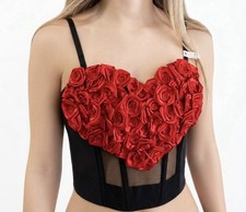 Victoria's Secret THE ROSETTE CORSET TOP NWT Black And Red Roses Pick Your Size