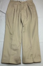 Chaps Ralph Lauren Pants Mens 34x30 Beige Pleated Cuffed Dress Trousers Classic
