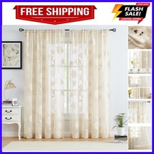 Ivory Lace Curtains 63inch Rose Floral and Leaf Sheer Window Curtains for Liv...