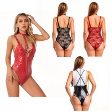 Women,Men Bodysuit Yoga Lingerie Patchwork Leotard Workout Jumpsuit Fitness PU