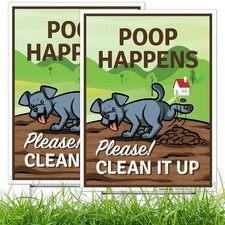 Poop Happens Please Clean It Up with Dog Graphic Sign, 2 Pack Double Sided ...