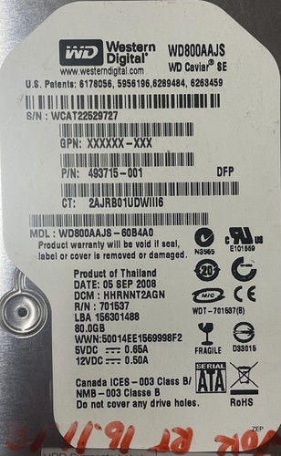 WD WD800AAJS-60B4A0 3.5" 80 GB SATA HDD PCB 2060-701537-003 DCM: HHRNNT2AGN - Picture 6 of 6