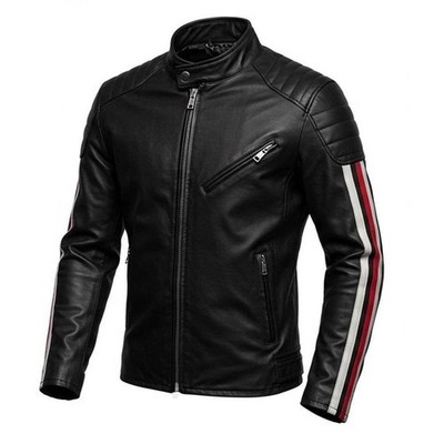 Men s Black Slim Fit Cafe Racer Motorcycle Genuine Leather Biker Jacket