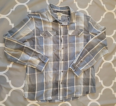 LL Bean Mens XL Blue Gray Plaid Long Sleeve Button-Front Shirt 296960 Pockets 