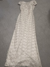 Calvin Klein Ivory/Beige Lace Cap Sleeve Full-Length Column Sheath Dress 4