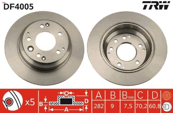 2X Bremsscheibe TRW DF4005 2 Bremsscheiben Hinterachse Hinten FüR Honda-image