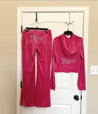NWT Size L Juicy Couture Velour Tracksuit Pink Party Hoodie Pants Set Y2K