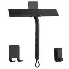 wlich Shower Squeegee for Glass Doors, 8.5" with 2 Hooks, Black