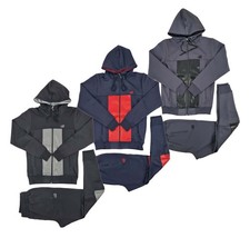 Time Is Money Men  s Cargo Tracksuit 8 Pocket Zip Hoodie Joggers Polyester Set
