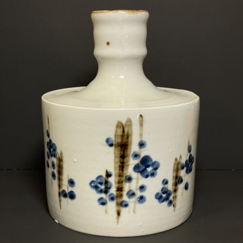 Vintage Mid Century Stoneware Hand Painted  Vase Made in Japan - Afbeelding 1 van 6