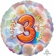 ANAGRAM COLOURFUL HAPPY 3RD BIRTHDAY 17 INCH HELIUM FOIL BALLOON