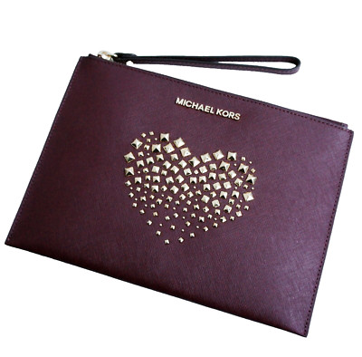 Michael Kors Bag Clutch Bag Adele Clutch Zip Saffiano Leather Merlot New
