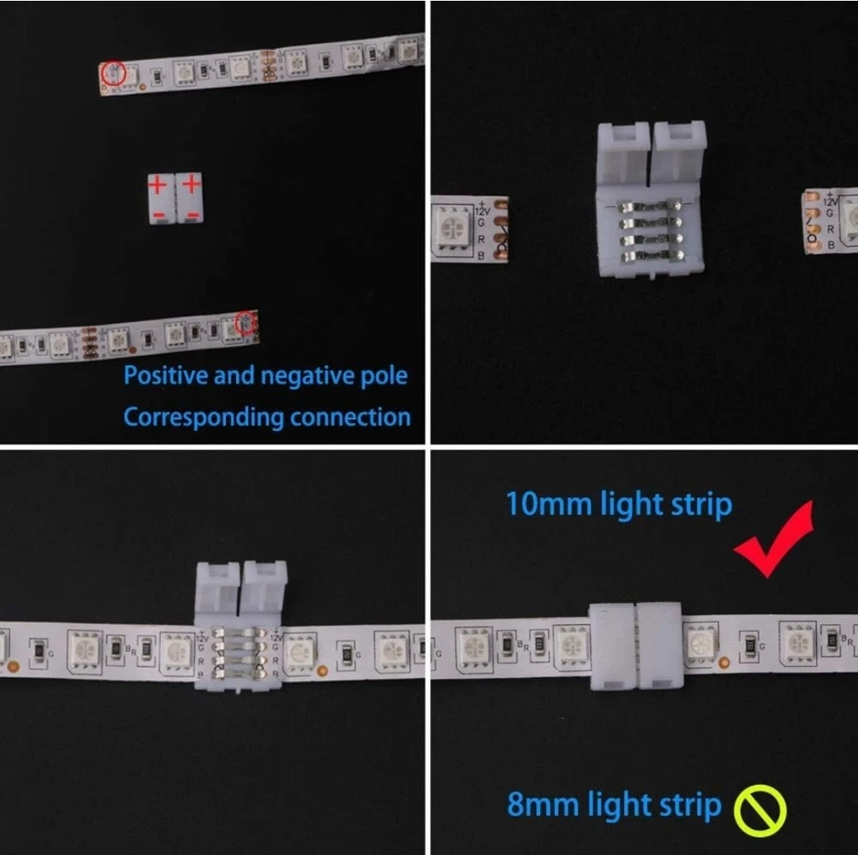 KIT DI CONNETTORI PER STRISCE LED RGB A 4 PIN RGB A 2 VIE PROLUNGA RGB CLIP LED - Immagine 4 di 4