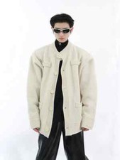 Man Clothes Solid Color Round Collar Knitted Sweaters Men Red Crewneck Pockets