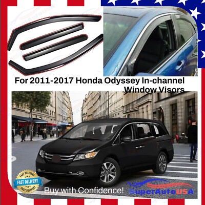 Window Visor In-Channel Vent Rain Sun Guard Deflector Fits Honda Odyssey 2011-17