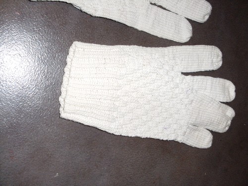 paire gants femme - point tricot - blancs - - Picture 3 of 3