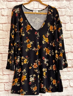 1X/2X/3X New Navy Blue White Floral Print Yellow Red Long Stretchy Tee Shirt Top