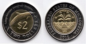 2012  Micronesia Bi-metal $2 Dolphin